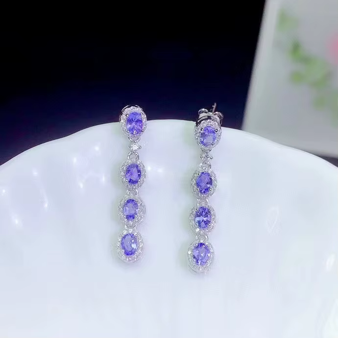 CoLife bijoux véritable Tanzanite boucles d'oreilles pour mariage 8 pièces 3*4mm Taznanite argent Ea