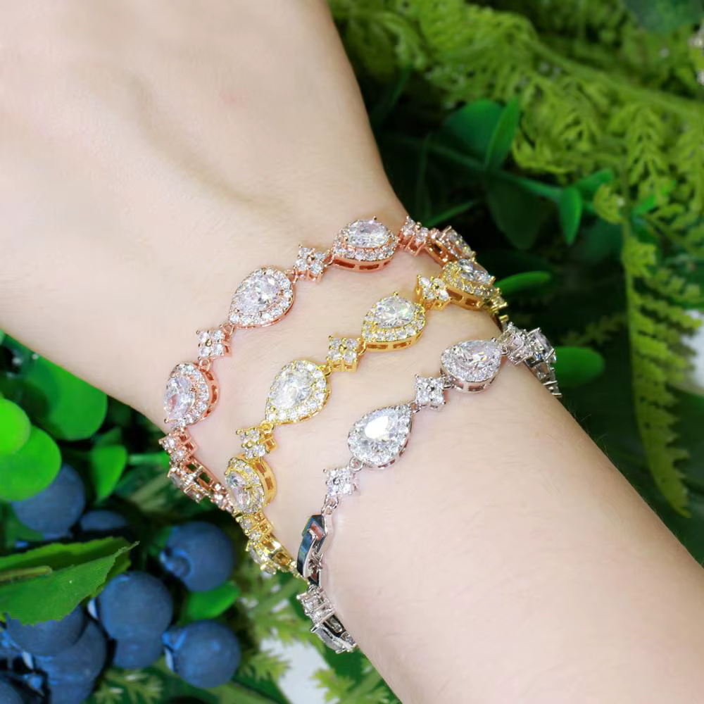 CWWZircons – Bracelet de Tennis en zircon pour femmes, grande goutte d'eau cubique, couleur or Rose,