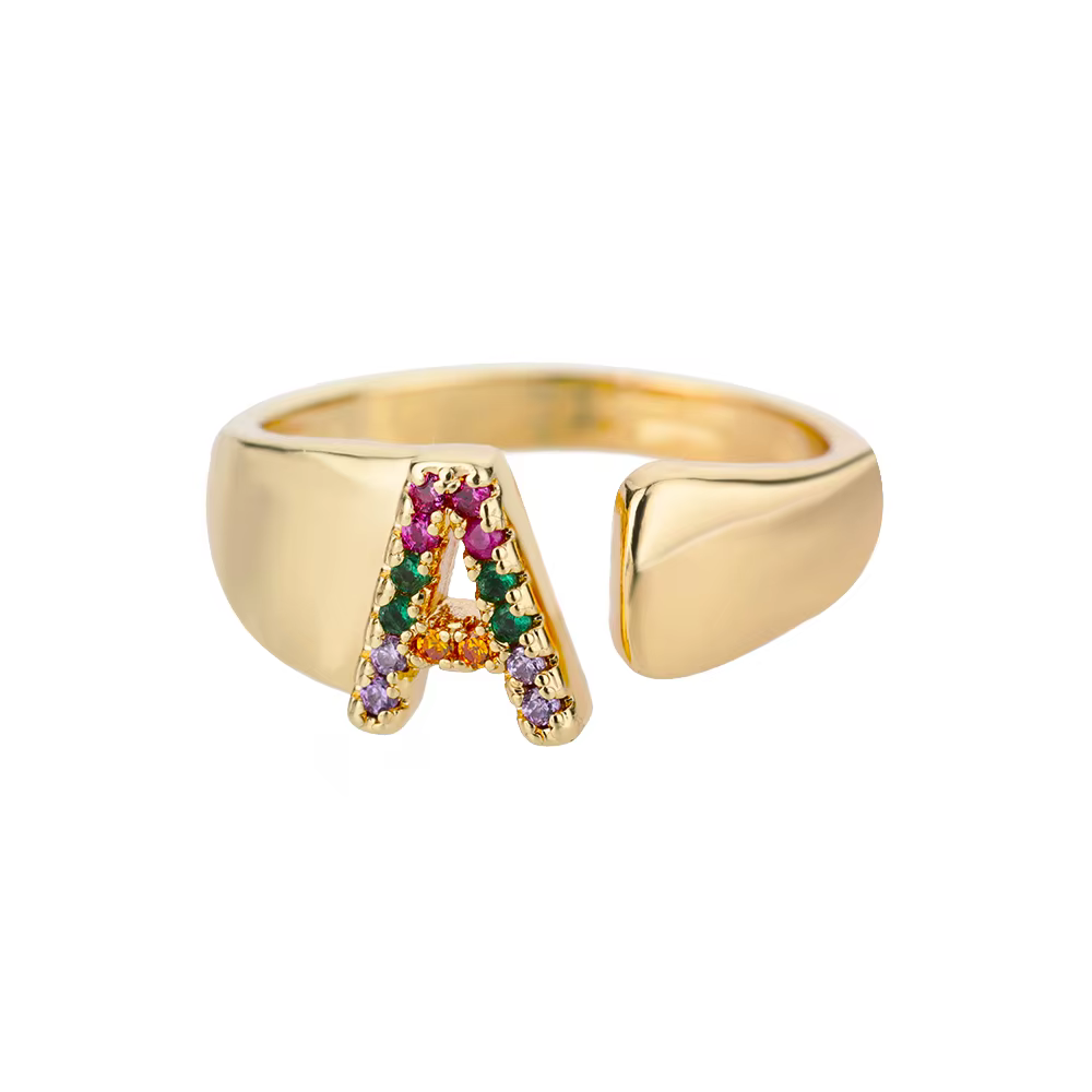 Bagues en zircon arc-en-ciel pour femmes, bagues larges et épaisses en acier inoxydable avec lettres