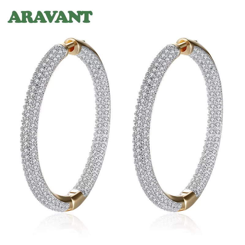 Boucles d'oreilles créoles cercle en or 18 carats pour femme, argent 925, 34mm, bijoux de mariage à