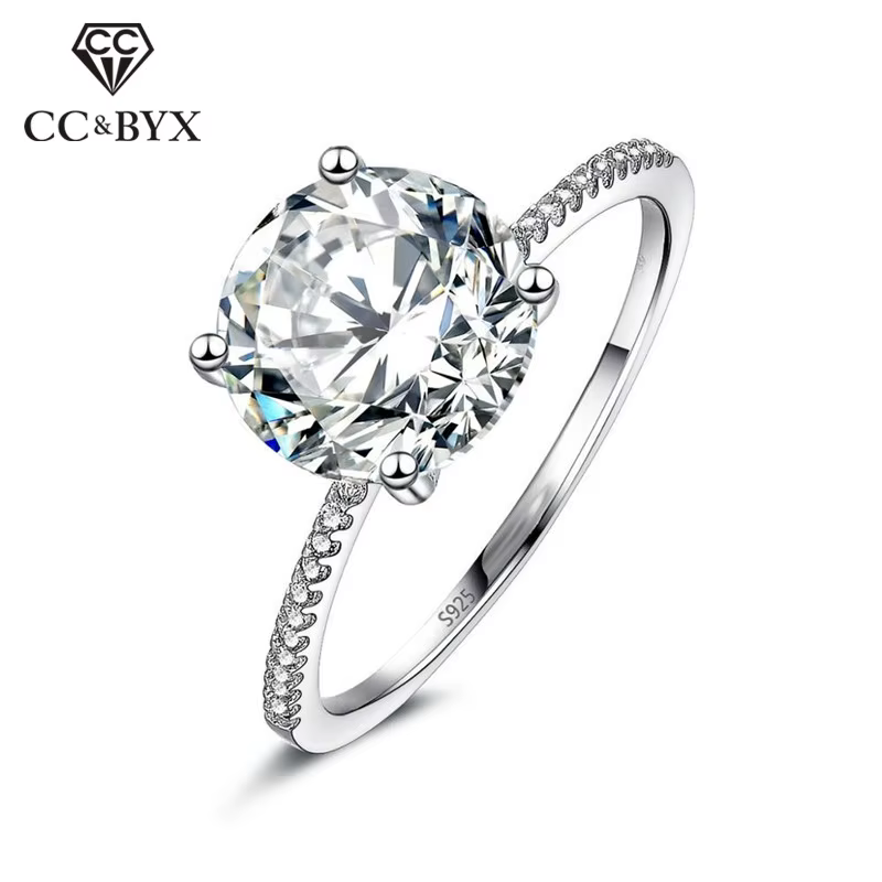 CC – bagues simples pour femmes, couleur argent, bijoux à la mode, pierre ronde, zircone cubique, Ba