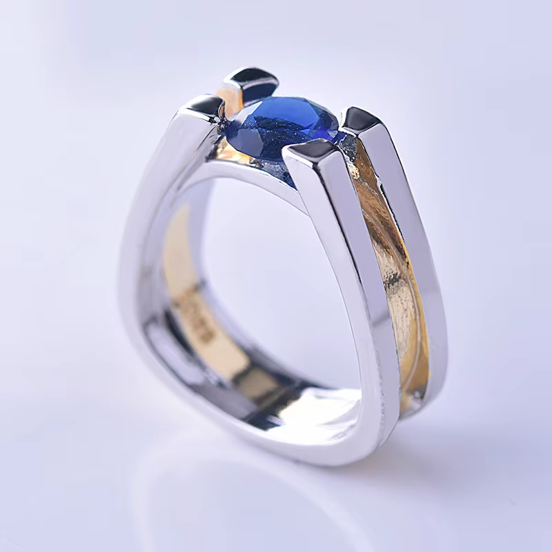 Foyimagination ew-Bague en Or Plaqué Bicolore pour Femme, Simulation de Saphirs, Mode Européenne et 