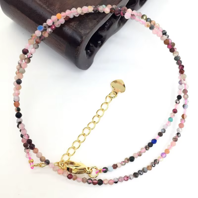 Colliers de perles en pierre naturelle de 2MM, petite taille, carrés ronds à facettes, Tourmalines, 