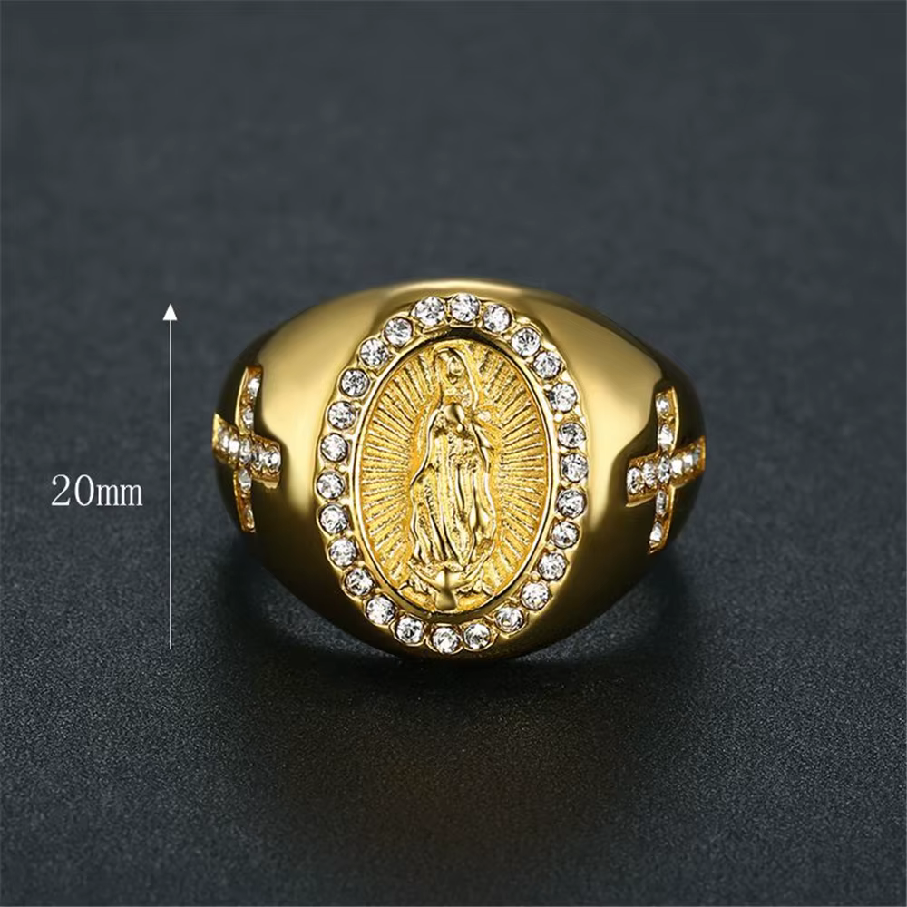 Bagues religieuses de couleur or de la vierge marie pour femmes et hommes, en acier inoxydable glacé