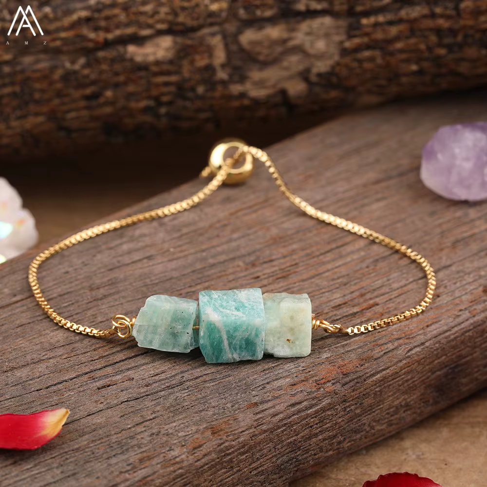 Bracelet en pierre précieuse naturelle, bracelet en aquamarine pour femme, bracelets ajustables en o
