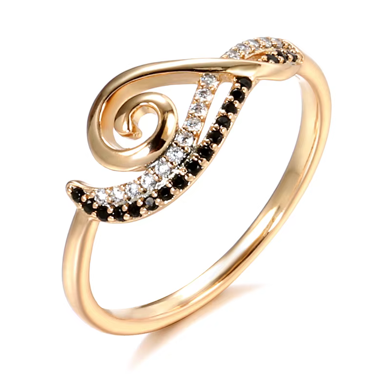Kinel – bague en forme de vagues pour femmes, en or Rose, noir naturel, Zircon, luxe, Vintage, bijou