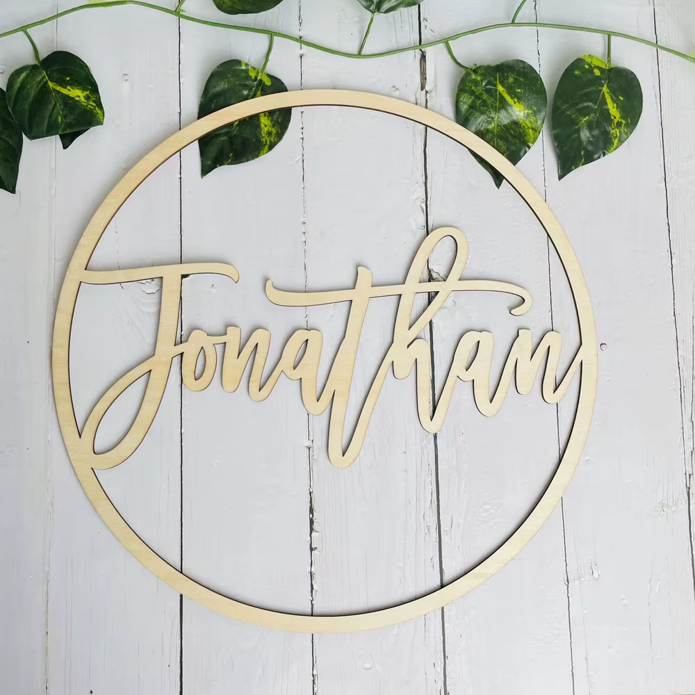 Panneau de nom circulaire personnalisé, couronne de nom en acrylique en bois, décoration personnalis