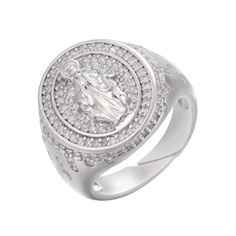 HECHENG-Bague Christ Vierge Marie Plaquée Or pour Femme et Homme, Cuivre CZ, Iced Out, Bijoux Hip Ho