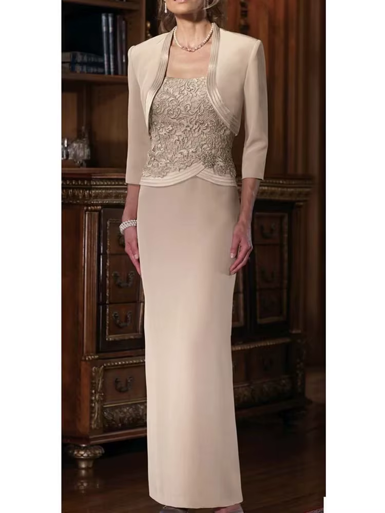 Avec veste mère de la mariée robes gaine dentelle perlée grande taille longue marié mère robes pour 