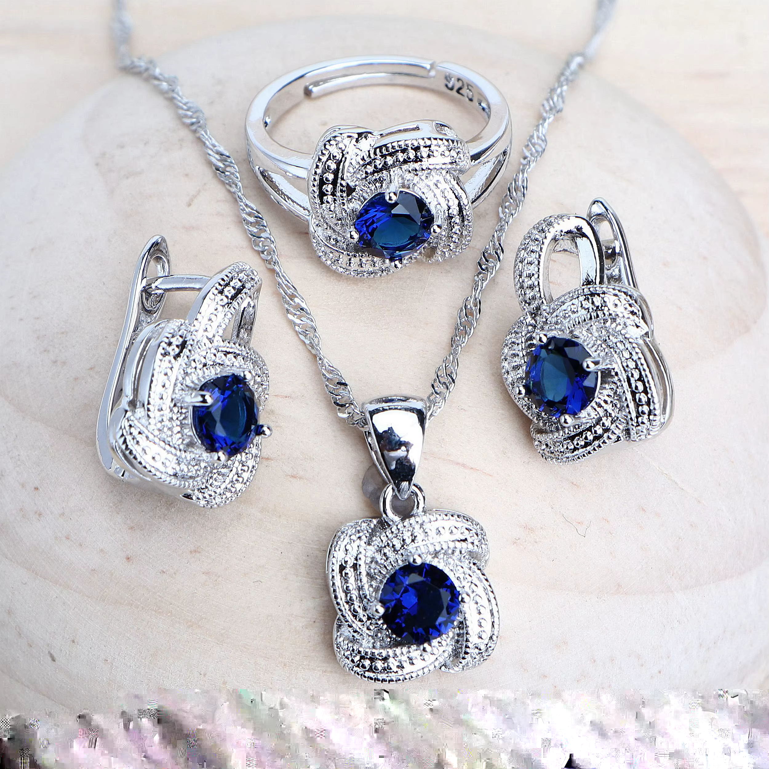 Ensembles de bijoux en zircon bleu pour femmes, en argent Sterling 925, Costume de mariage, bijoux,