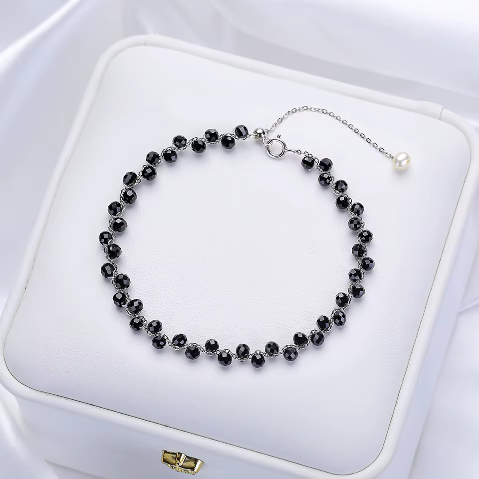Lina Jw – Bracelet en spinelle noire en pierre naturelle pour femmes, 3MM, bijoux de fête/mariage, c