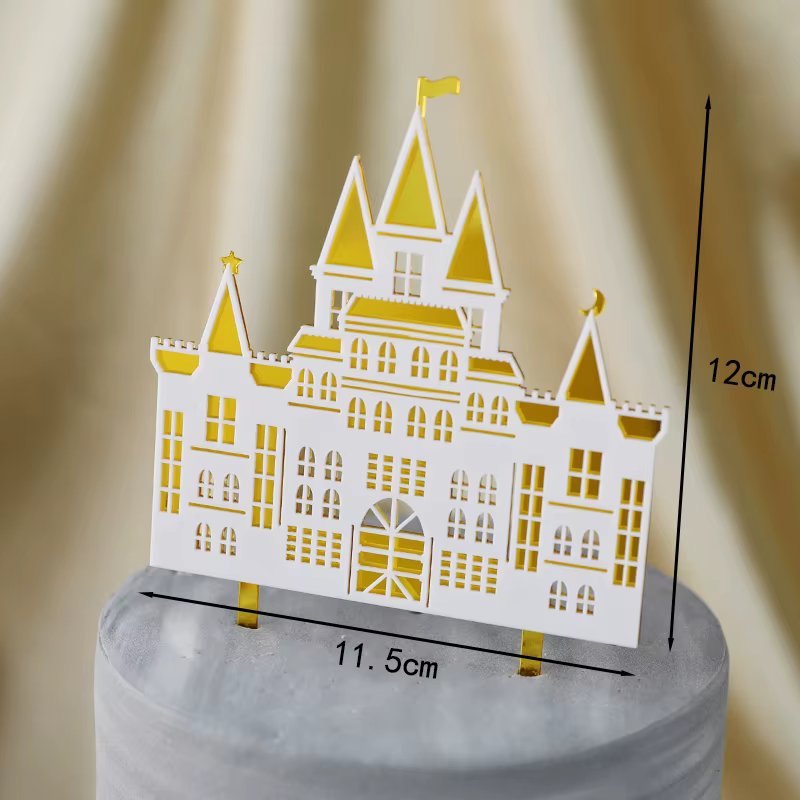Toppers de gâteau acrylique Happy Wedding Workers, château d'or, marié de la mariée, M. et Mme, four