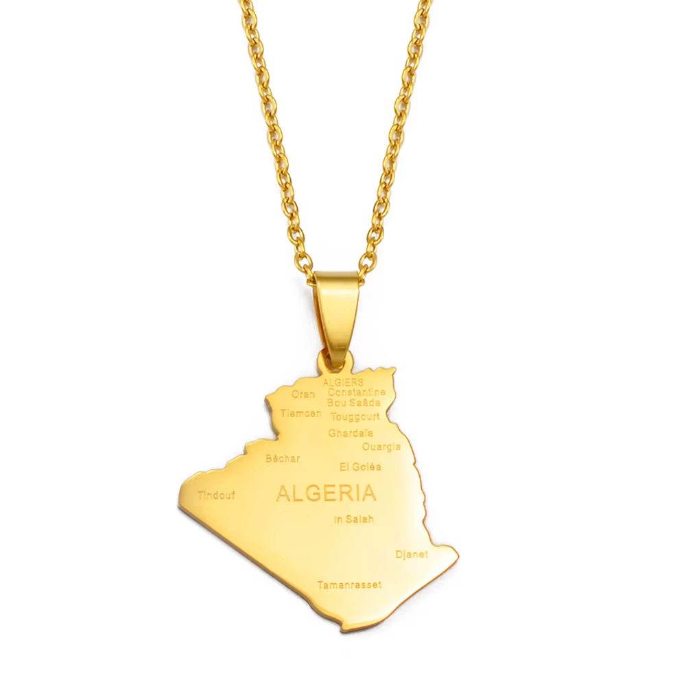 Anniyo Algérie Carte Nom de la Ville Collier Pendentif Bijoux Carte des Colliers Chaîne Algérie @ 26