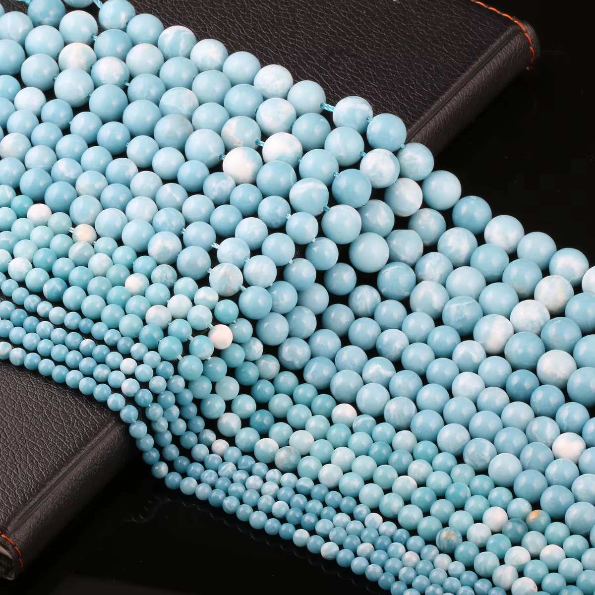 Perles Rondes en Pierre Naturelle de Larimar pour Femme, Charbon, Océan, Mer, Bijoux de Cadre, Brace