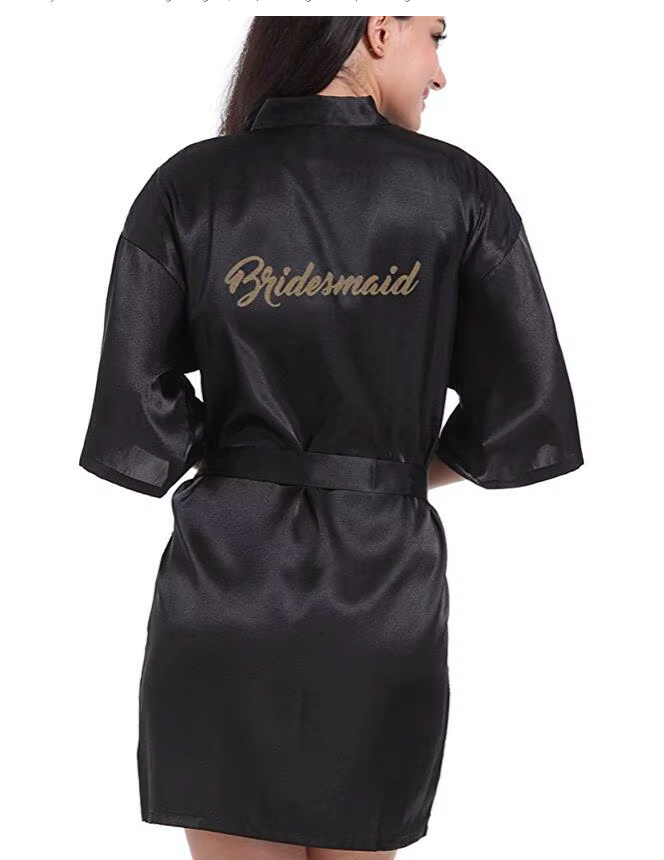 Robe de mariée de mère en soie avec lettres dorées, Sexy femmes, court en Satin, Kimono vêtements de