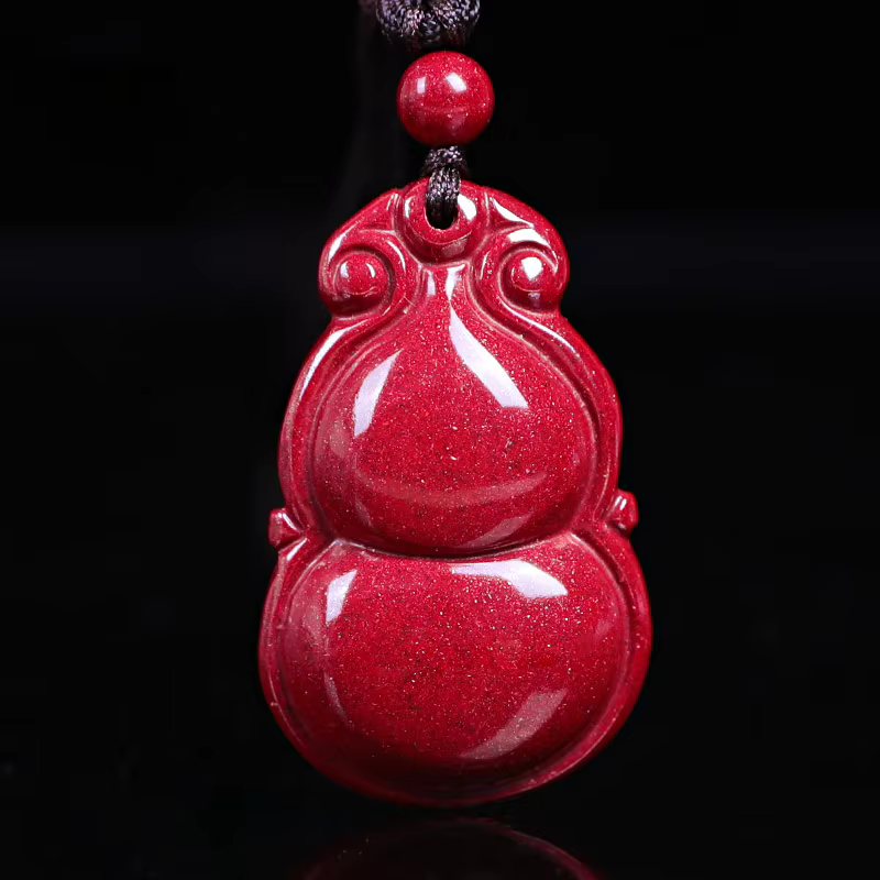 Collier pendentif gourde cinabre naturel, amulette porte-bonheur en Jade Fu Lu pour femmes et hommes
