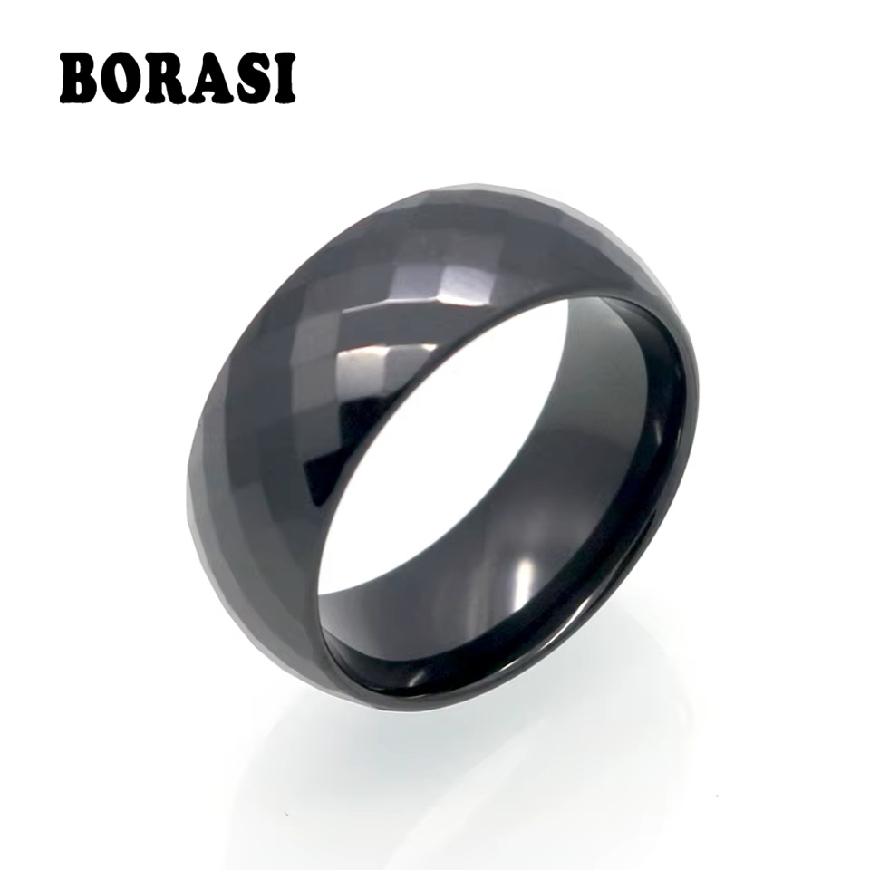8MM de large anneaux confort ajustement Multi facettes hommes femmes blanc noir Bague en céramique m