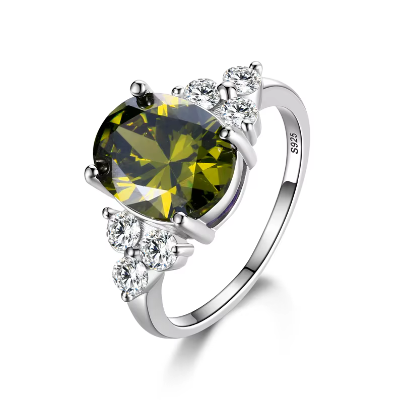 Bagues plaquées argent pour femme, bague ovale en zircon olive AAA, pierres précieuses multicolores,