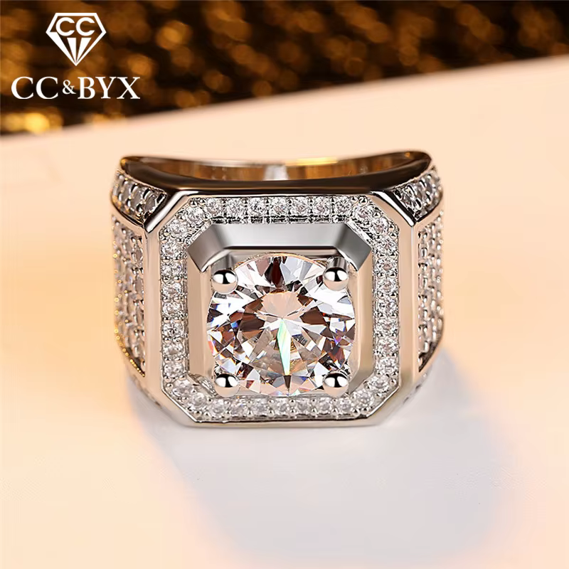 Bagues CC pour hommes, bijoux luxueux, marié, fiançailles, mariage, plaqué argent, zircone cubique, 