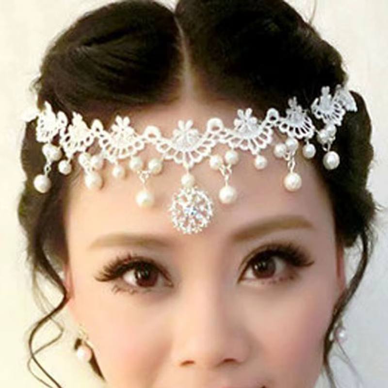 Chaîne de tête élégante en perles pour mariage, bijou de cheveux en cristal pour femme, bandeau flor