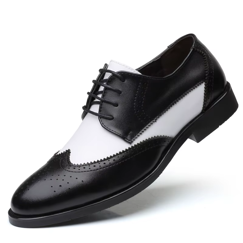 Chaussures élégantes en cuir noir et blanc pour hommes, souliers oxford à la mode, Design britanniqu