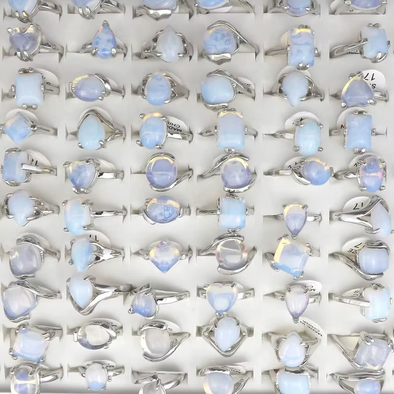 Bagues en pierre opale naturelle, bijoux à la mode pour femmes, Bague 50 pièces/paquet