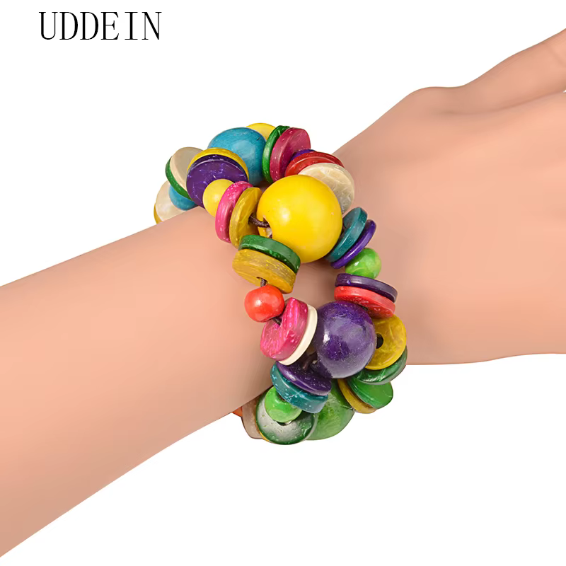 UDDEIN-Bracelet à breloques vintage pour femme, bijoux ronds en bois, bavoir perlé, ethnique bohème,