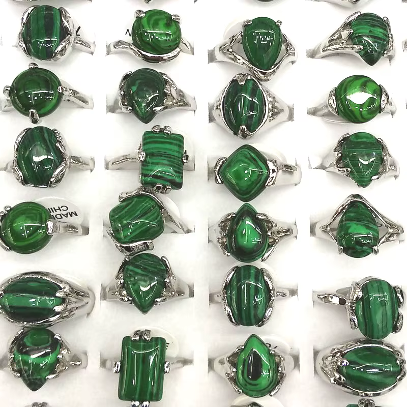Bagues Malachite pour Femme, Taille Mixte, Bagues Pas Cher, Promotion, 50Pcs