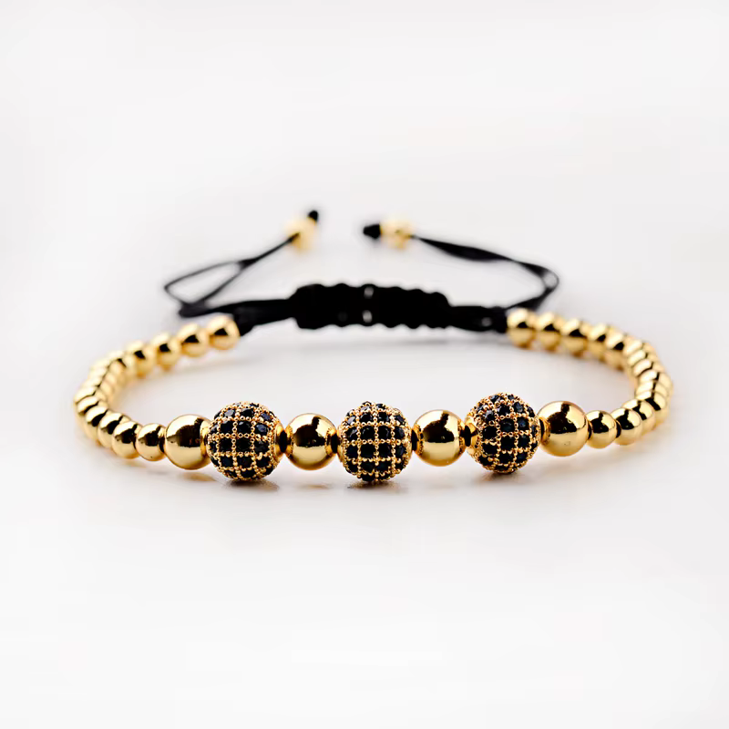 Bracelets de luxe en macramé tressé pour hommes, 8mm, Micro pavé noir, boules Disco CZ, perles, brel