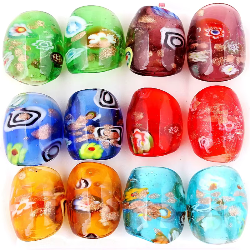 QianBei-Bague en verre à motif de fleurs bohèmes mixtes, matiques glaçure, bague de Murano, cadeaux 