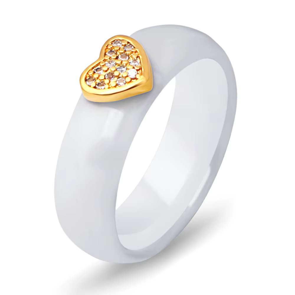 Bague en céramique cœur blanc noir avec Zircon CZ, bijoux en gros, promesse de fiançailles pour femm