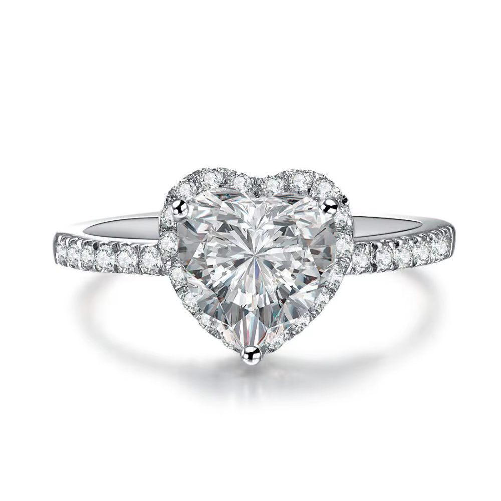 Bague en or blanc massif 14 carats AU585 avec diamant taille cœur 1 carat, bague de fiançailles pour