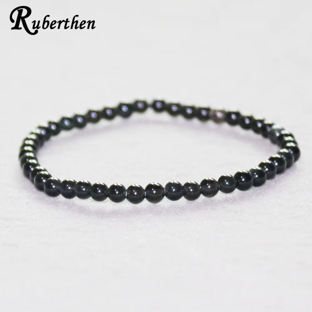 Ruberthen nouveau Design femmes 4 MM Tourmaline noire Bracelet fait à la main Mini pierres précieuse