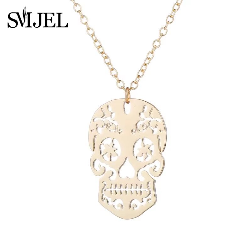 SMJEL Collier pendentif squelette vintage pour femme, colliers ethniques tête de mort, bijoux mexica