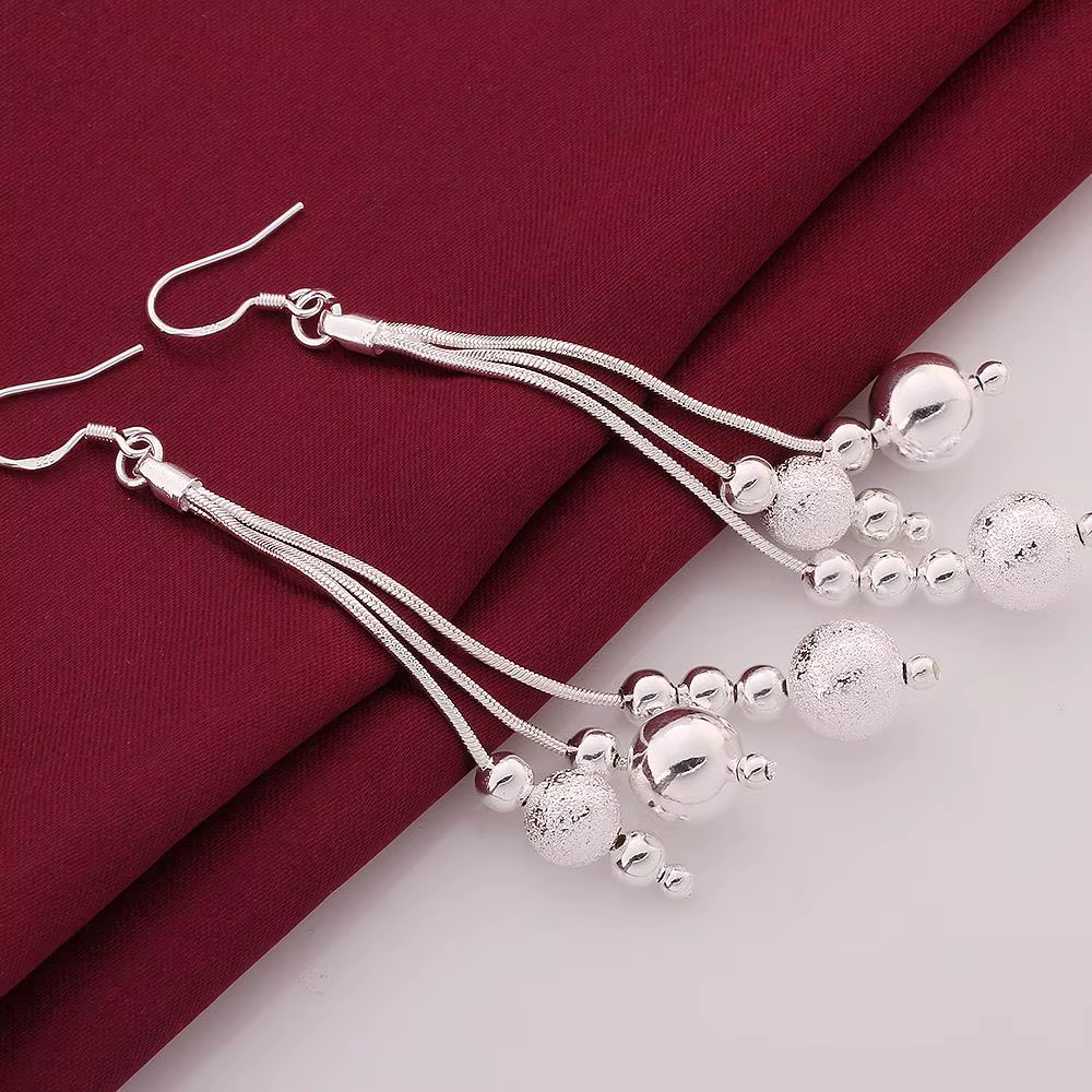 Boucles d'oreilles pendantes couleur argent, vente en gros, longues boucles d'oreilles pendantes pou