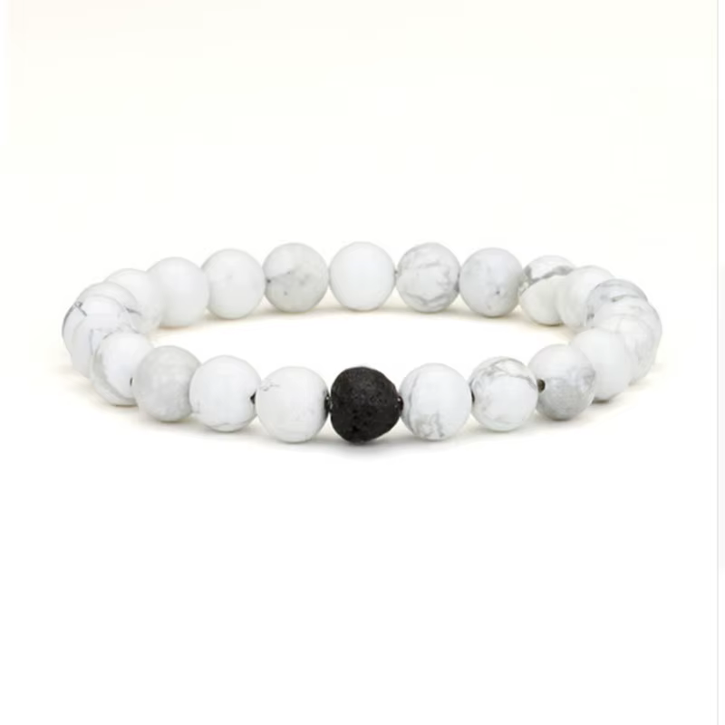Bracelet classique en pierre naturelle noire et blanche pour homme et femme, perles de 8MM, 2 pièces