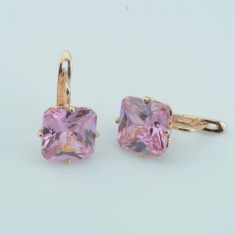 FJ luxe mariage femmes boucle d'oreille couleur or Rose 585 bijoux mode grand carré Rose/blanc/vert/