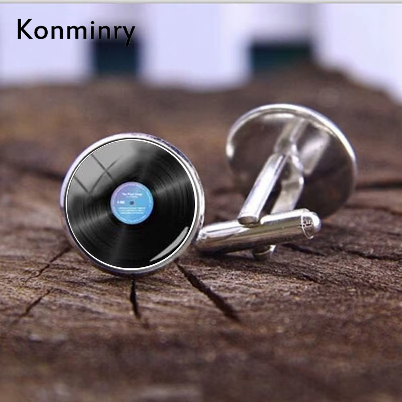 Konminry – boutons de manchette classiques en vinyle pour hommes, rétro, en verre rond, avec dôme, m