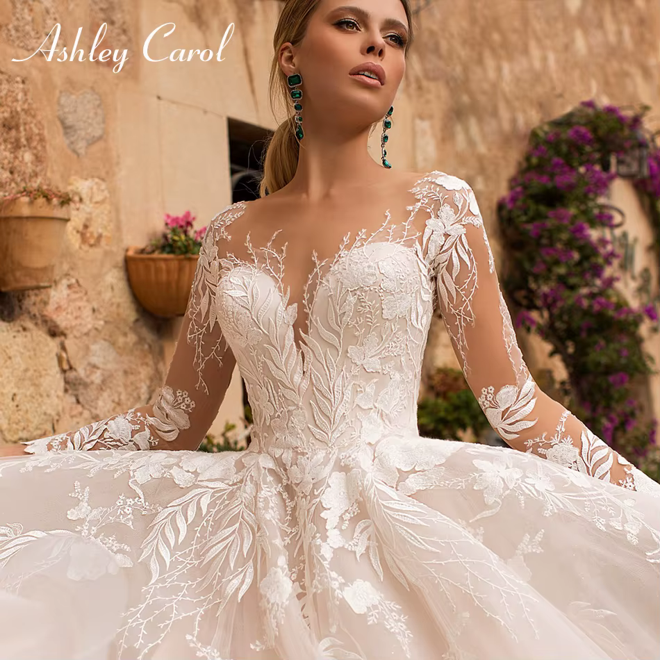Ashley Carol robes De mariée Sexy pour les femmes Appliques Tulle dos nu à manches longues Boho robe