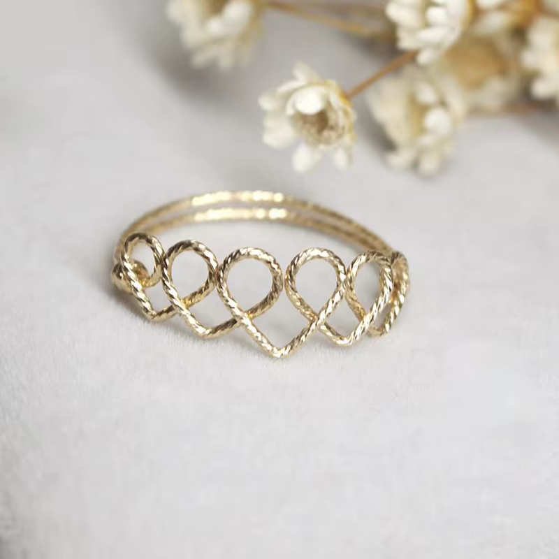 Bagues en forme de cœur faites à la main, bijoux remplis d'or, cadeau d'anniversaire, style Boho, An