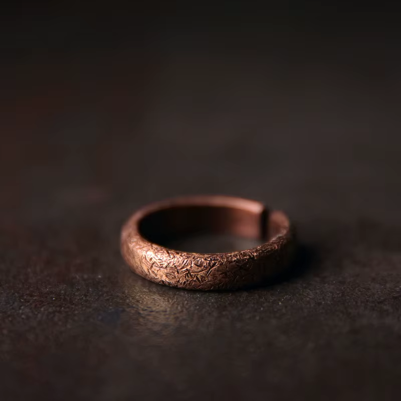 Bague en cuivre massif à Texture traitée à la main, Vintage, rustique, taille réglable, anniversaire