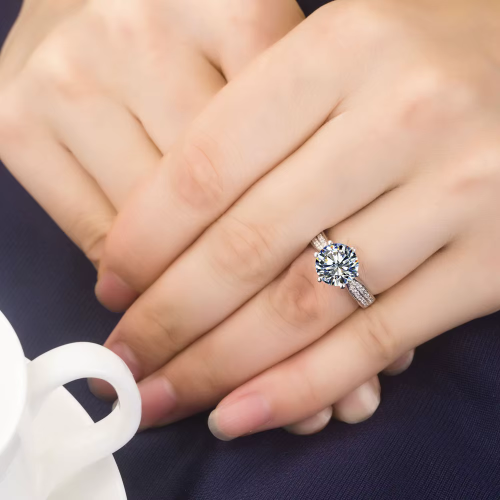 Bague de fiançailles en platine massif PT950, diamant 2CT, couleur D VVS1, promesse d'amour, belle b