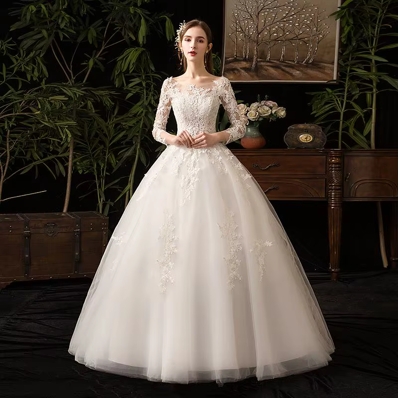 Robes de mariée en dentelle à manches longues, robe de Rhmusulmane de luxe, tout ce qui est sur mesu