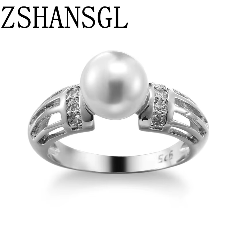 Bagues pour femmes, élégantes, authentiques, couleur argent, avec perle d'eau douce, pour femmes