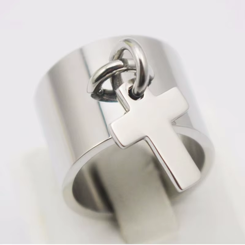 Bague couleur argent pour Femme, large bague croisée en acier inoxydable, bijoux pour cadeaux pour f