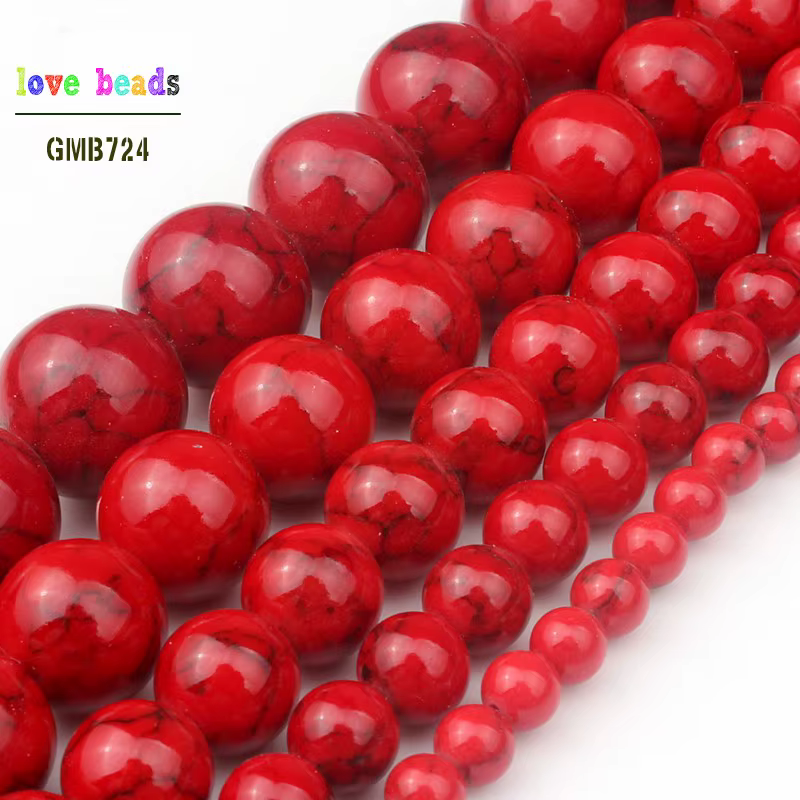 Perles de pierre Howlite rouge pour Bracelet de bijoux faisant des perles rondes en vrac brin 15 ''4
