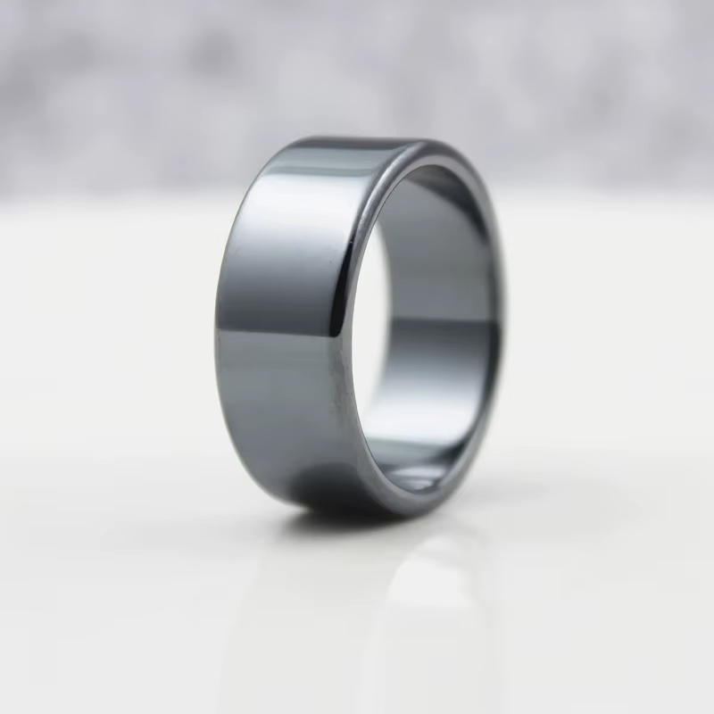 Bagues plates en hématite pour hommes et femmes, bijoux fantaisie, noir, naturel, lisse, largeur 10m