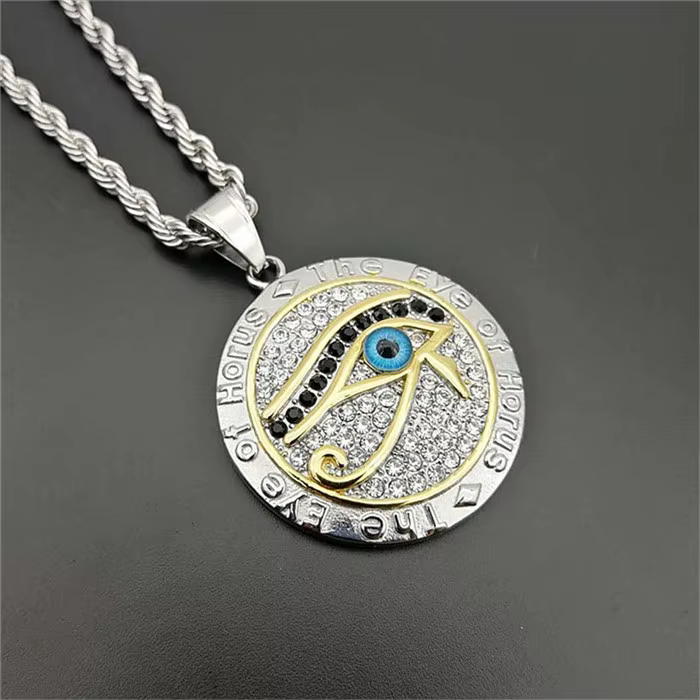 Collier avec pendentif et chaîne œil d'horus en acier inoxydable, bijou égyptien antique, couleur or