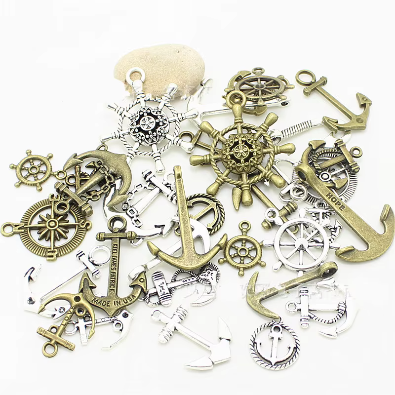 20 pièces de breloques ancre nautique vintage, pendentifs en bronze antique argenté, breloques mélan