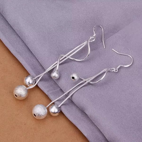 Boucles d'oreilles pendantes plaquées argent pour femmes, Boucles d'oreilles longues, Bijoux de mari